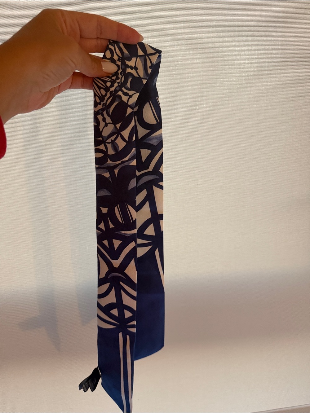 Loro Piana Navy and Ivory Geometric Silk Scarf Tie